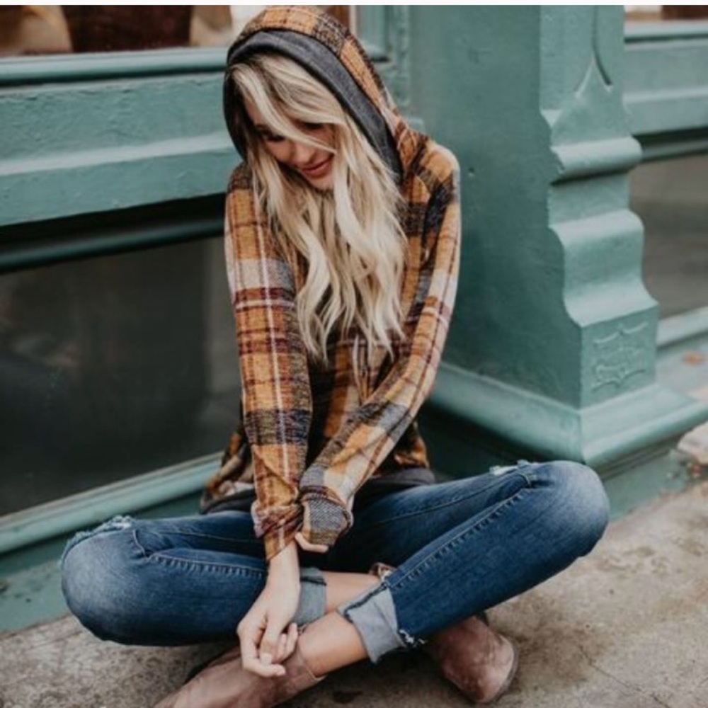Plaid hoodie.